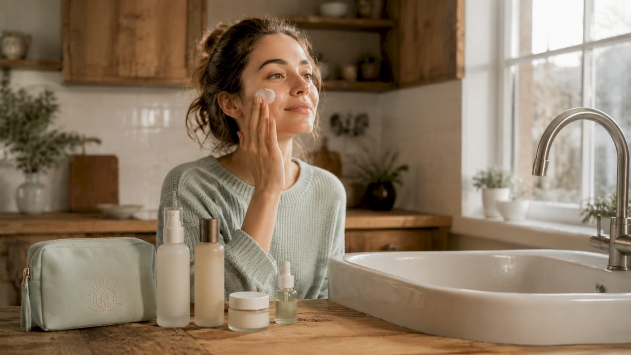 Woman applying clean skincare cream