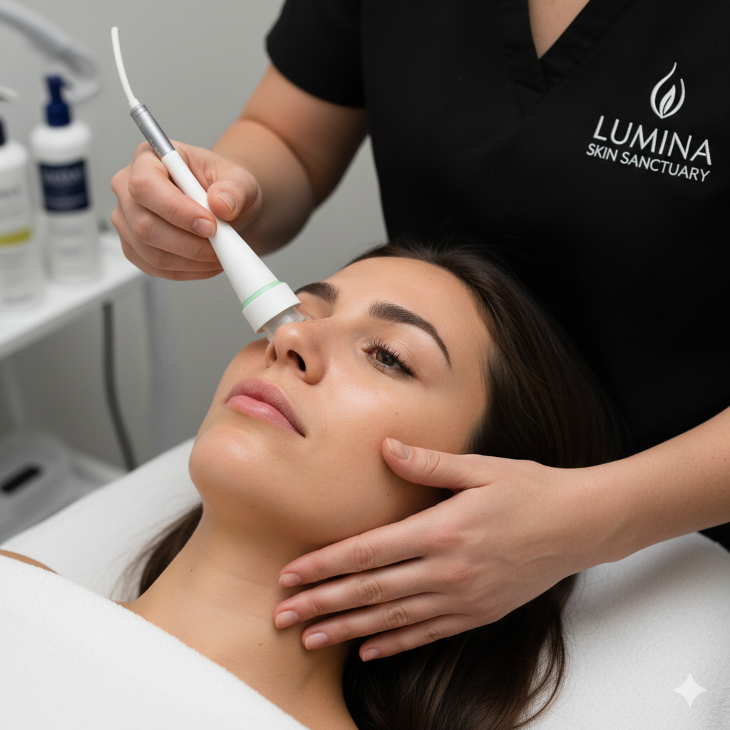 Deep-cleansing facial for congested skin with professional skincare device at Lumina Skin Sanctuary, Fort Myers FL