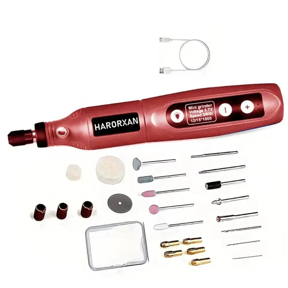 Five-speed palm-size electric nail drill kit with ergonomic grip and bit assortment for natural nail shaping and buffing