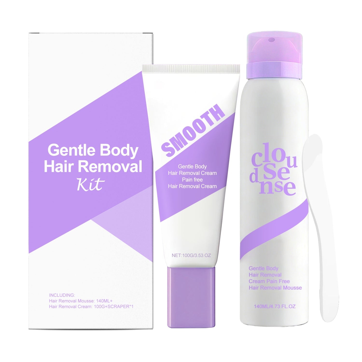 Hair Removal Suit kit with Mu Si solution, cream, and scraper for gentle at-home hair removal on all skin types