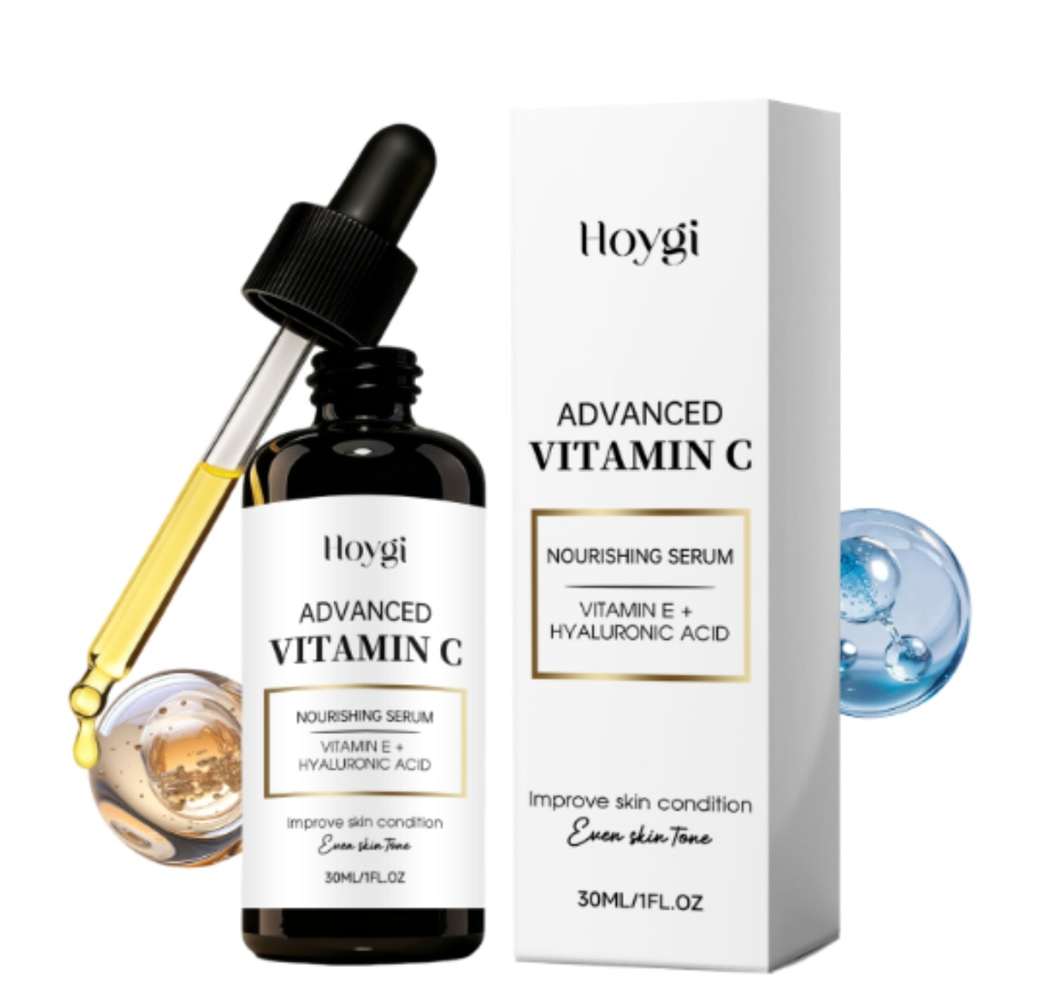 Brightening Vitamin C lotion bottle with hyaluronic acid and vitamin E for hydration and even skin tone, 30ml packaging