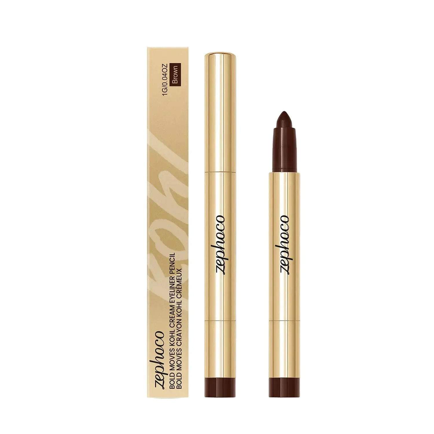 Ultra precise brown eyeliner pen in luxe waterproof gold tube with fine tip for all-day definition