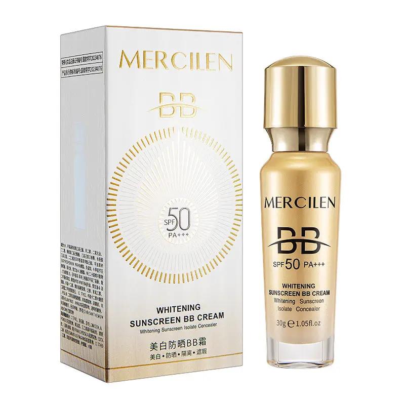 Mercilen Whitening and Sun-protection BB Cream tube with SPF 50 PA+++ and lightweight coverage for all skin types