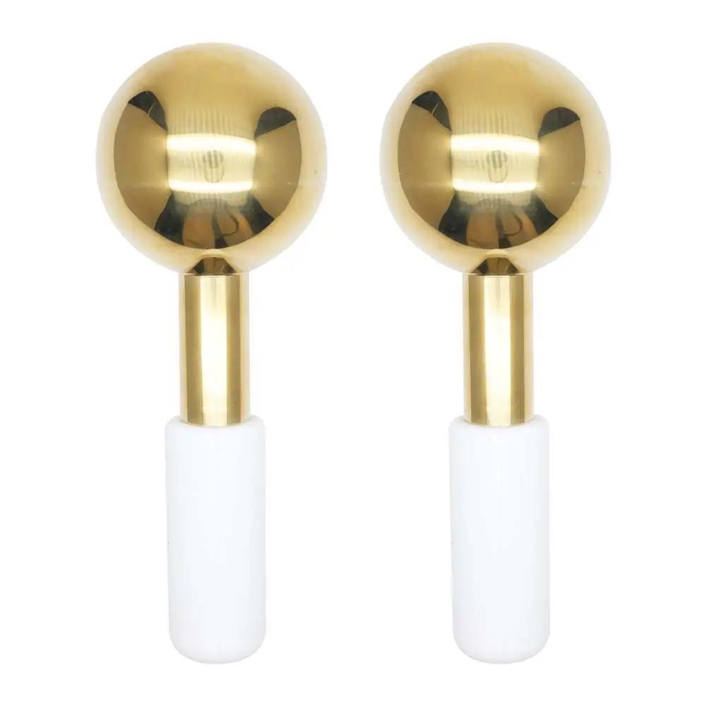 Gold-finished stainless steel Ice Facial Massage Roller reducing facial puffiness and boosting circulation