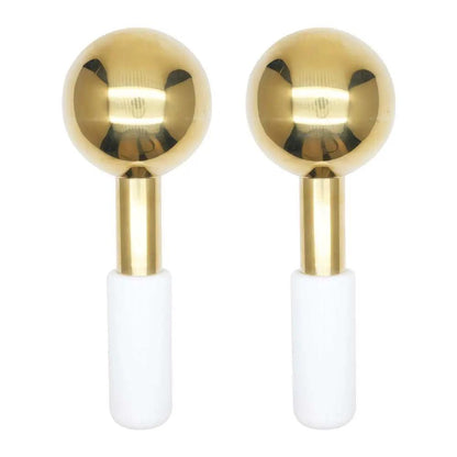 Gold-finished stainless steel Ice Facial Massage Roller reducing facial puffiness and boosting circulation
