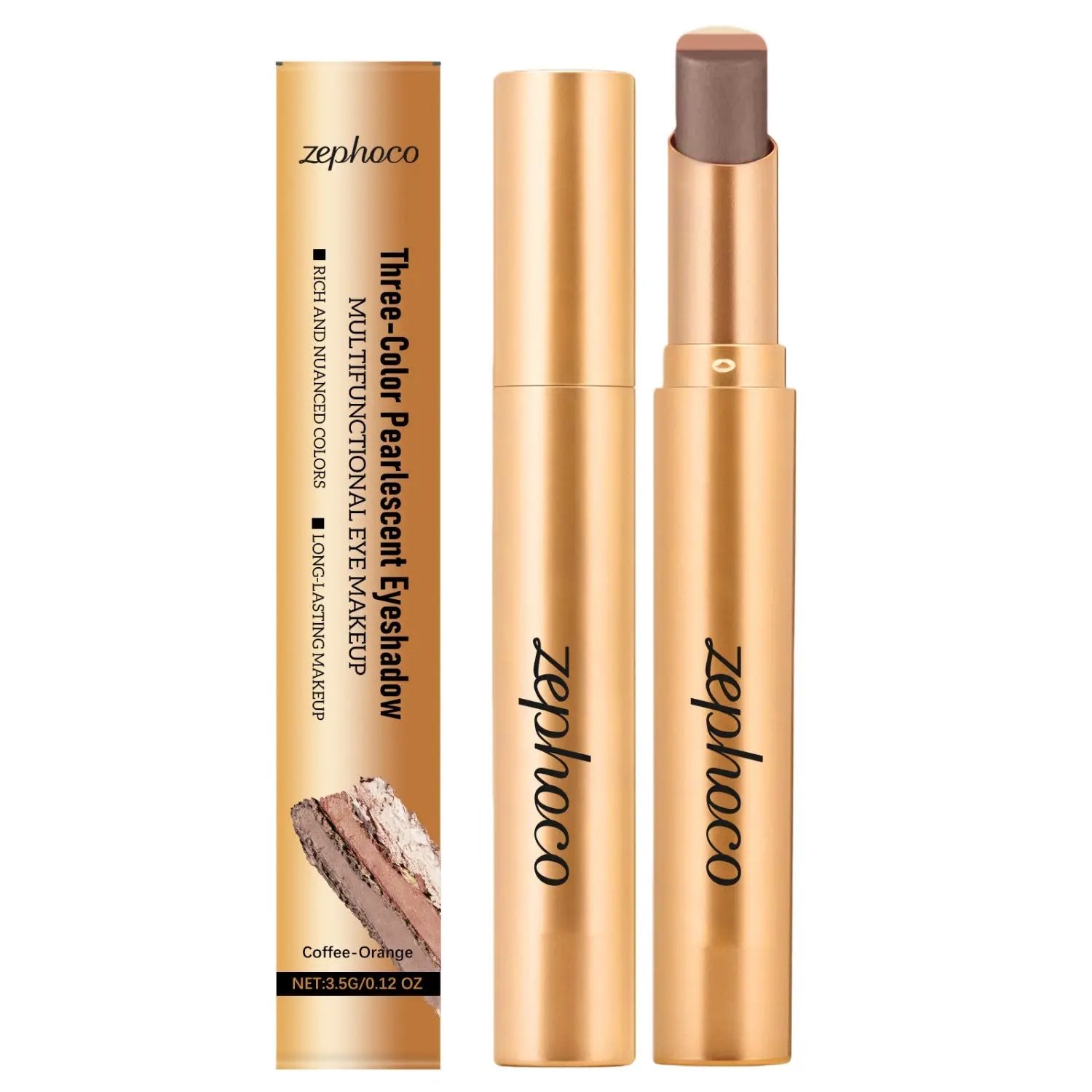 Colorful tricolor eye shadow stick with three shimmer earth tones and mineral formula