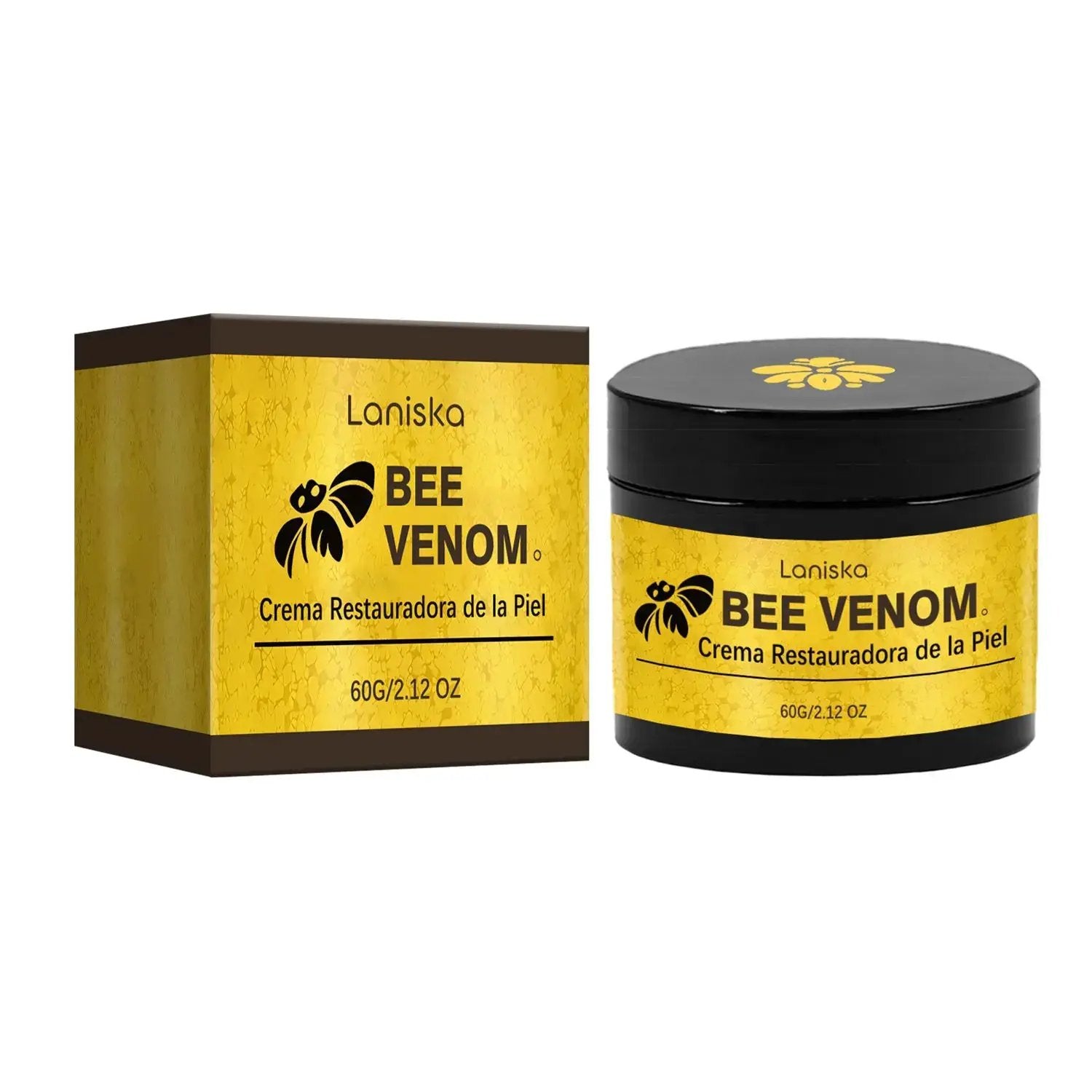 Hydrating Eye Cream jar with bee venom and hyaluronic acid for reducing puffiness and fine lines
