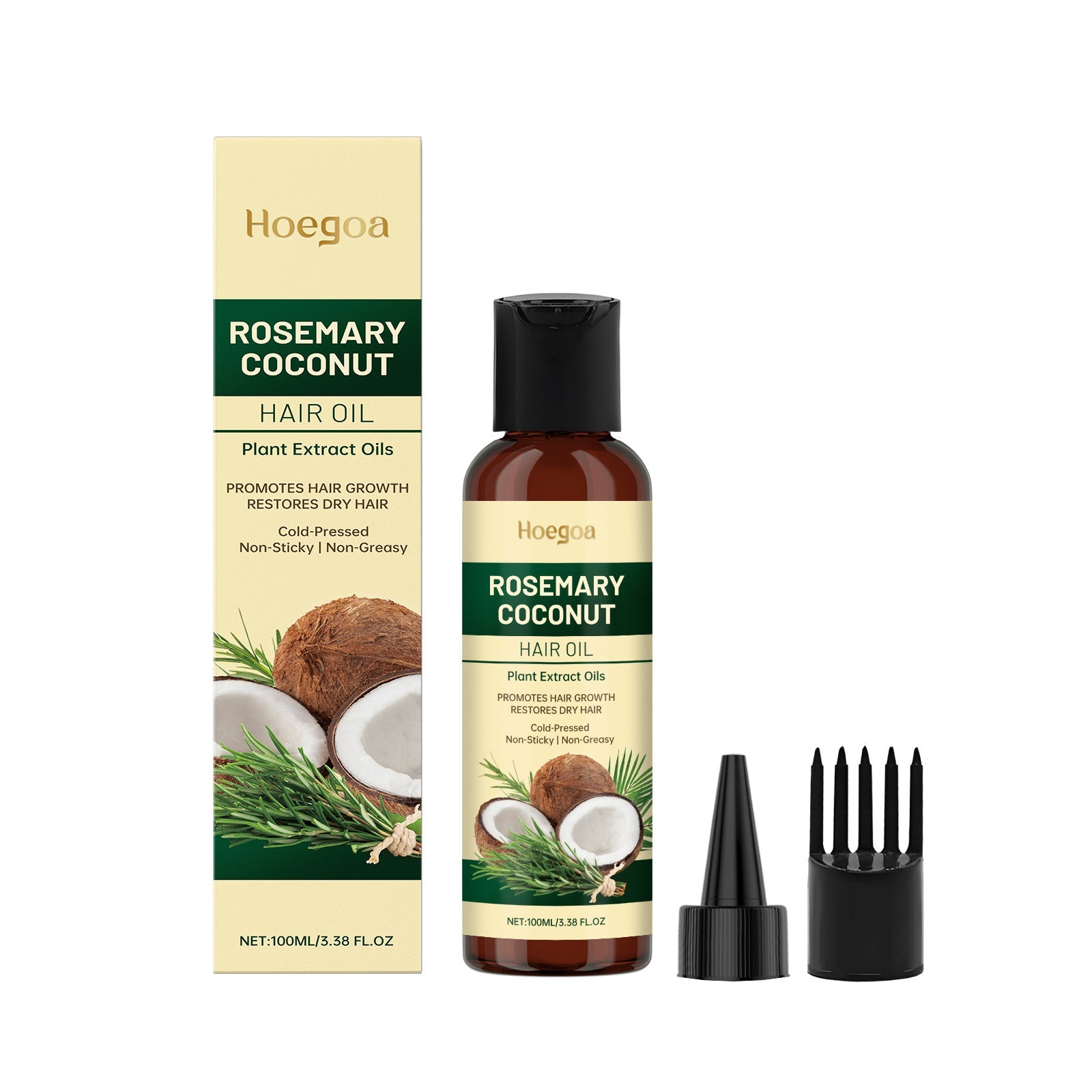Rosemary Coconut Hair Oil 100ml bottle with squeeze and comb head for dry hair nourishment