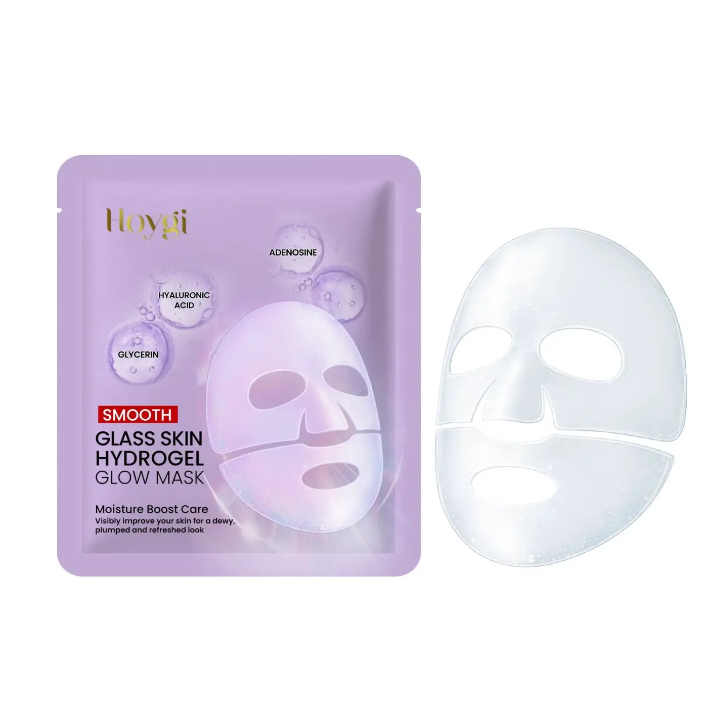 GlassSkinHydrogelGlowMask packaging with translucent hydrogel mask sheet for instant hydration and glow