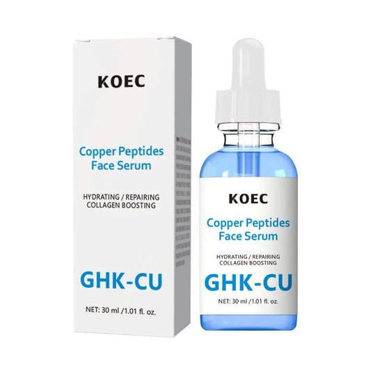 Blue Copper Peptide Polypeptide hydrating serum bottle and texture close-up for all skin types