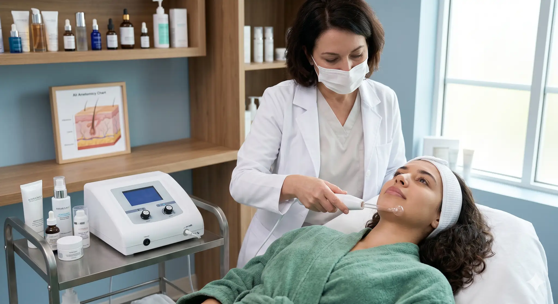 Lumina Skin Sanctuary high frequency facial treatment technology add-on device showing sleek design and control buttons for skincare.