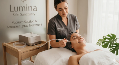 Lumina Skin Sanctuary vacuum suction and oxygen atomizer spray device for skincare treatment, shown in the image.