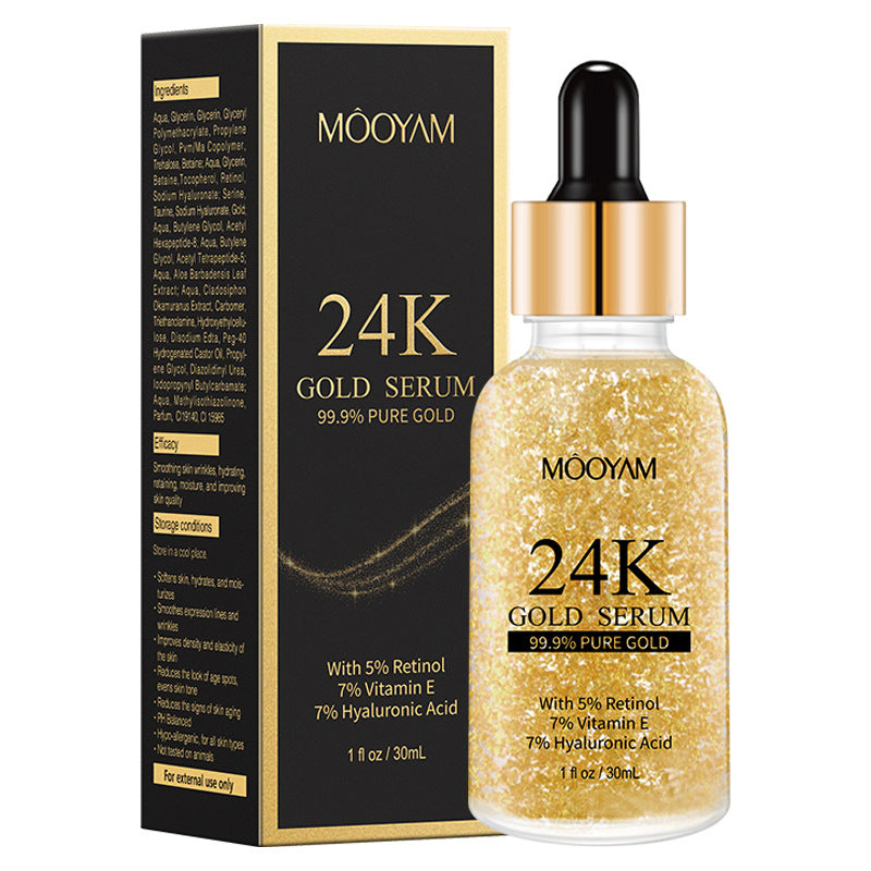 Dropshipman 24K Gold Foil serum bottle with dropper and packaging for anti-aging and wrinkle reduction