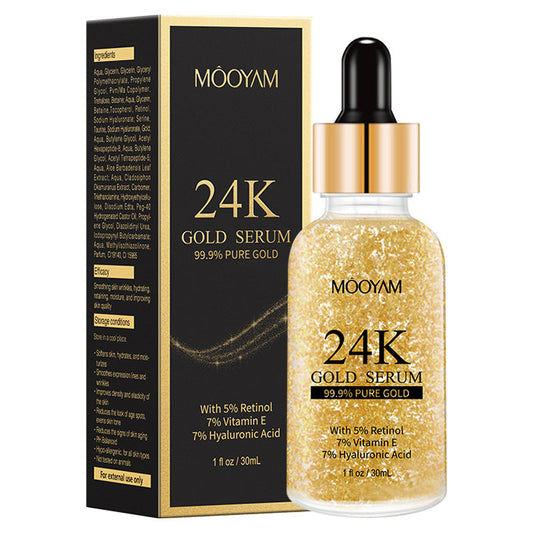 Dropshipman 24K Gold Foil serum bottle with dropper and packaging for anti-aging and wrinkle reduction
