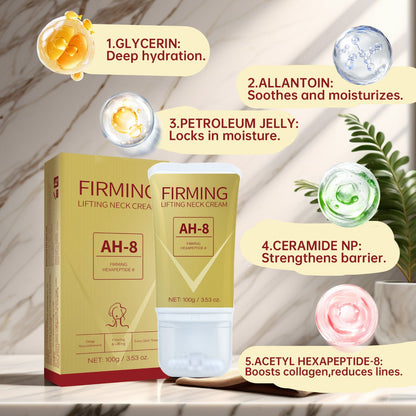 Neck Firming Cream with Acetyl Hexapeptide-8 and roller applicator for sagging skin and neck line reduction
