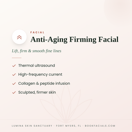 Anti-Aging Firming Facial infographic — Lumina Skin Sanctuary, Fort Myers, FL