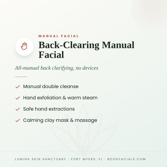 Back-Clearing Manual Facial infographic — Lumina Skin Sanctuary, Fort Myers, FL