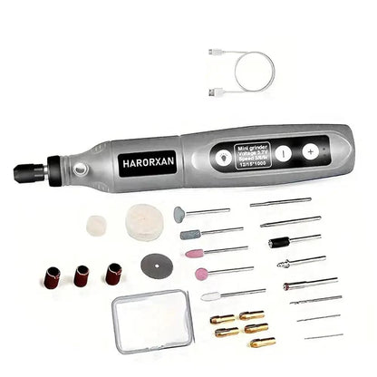 Palm-size electric nail drill kit with five-speed control and accessory bits for nail shaping and polishing