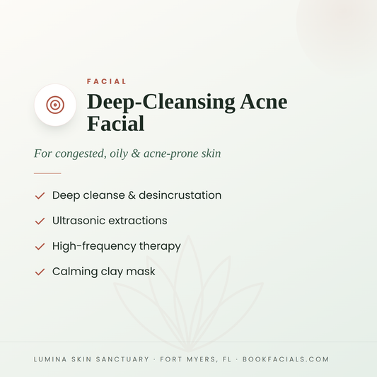 Deep-Cleansing Acne Facial infographic — Lumina Skin Sanctuary, Fort Myers, FL