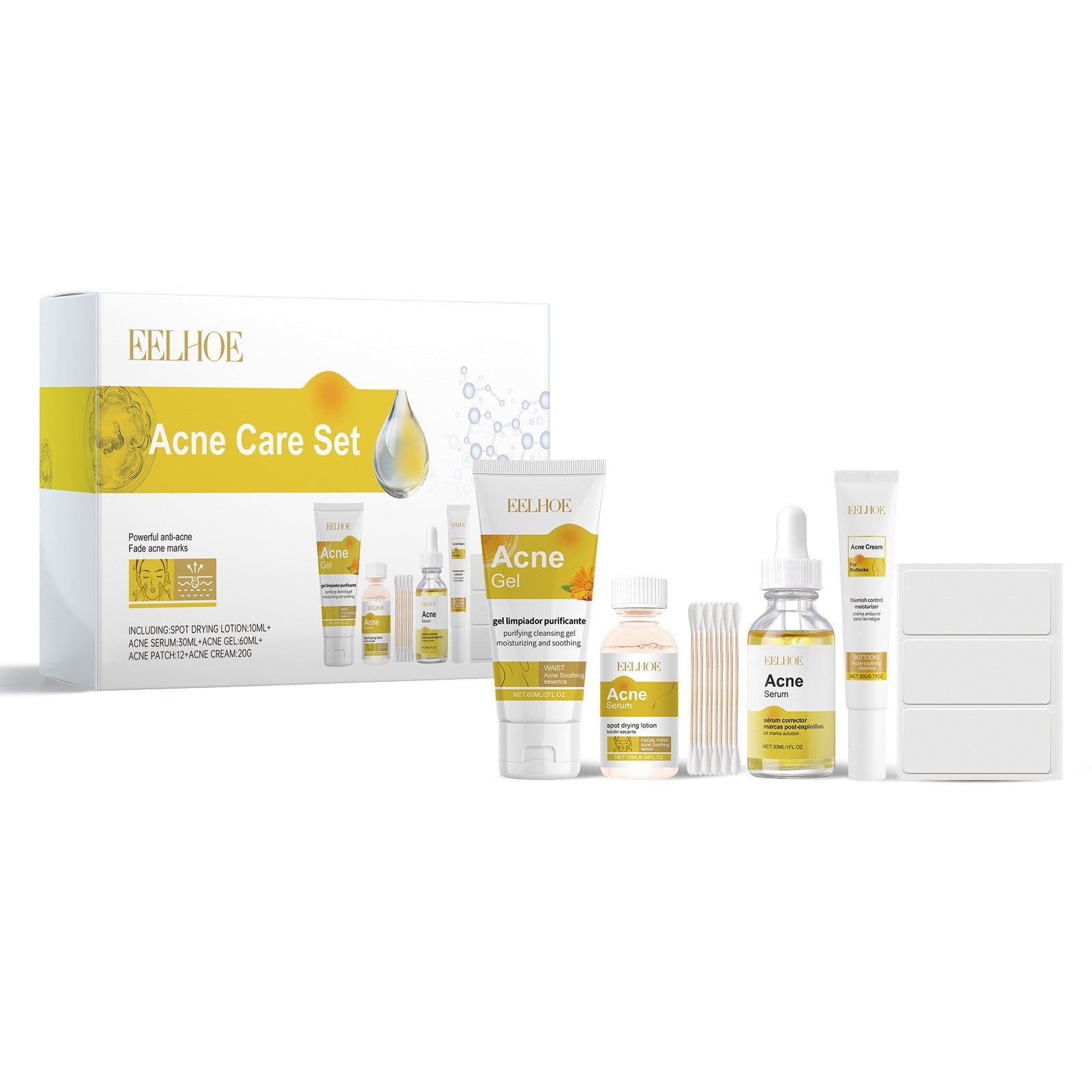 Dropshipman 5-piece acne skin care set for face, back, waist, and hip treatment kit