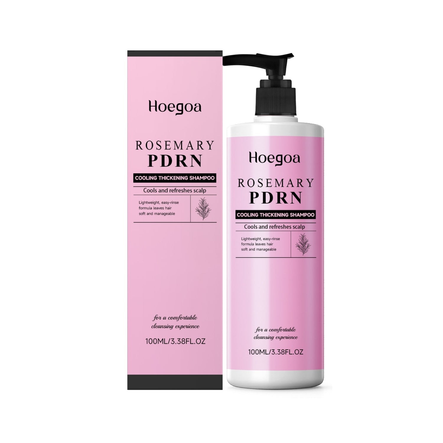 Hoegoa Rosemary PDRN Cooling Thickening Shampoo 100ml bottle for all hair types with scalp freshness and hair thickening benefits