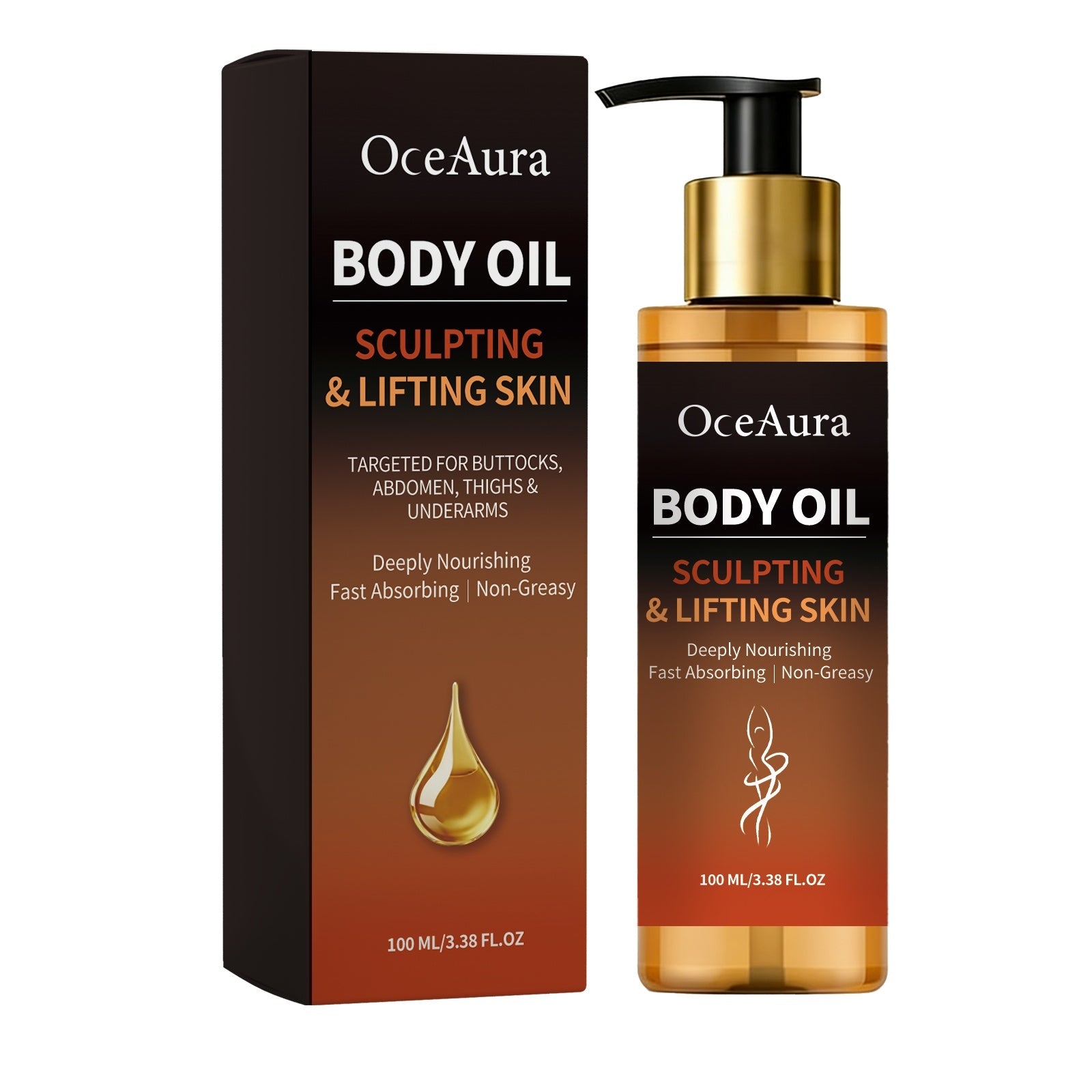 Dropshipman Body Moisturizing Oil bottle with hyaluronic acid and jojoba oil on neutral background