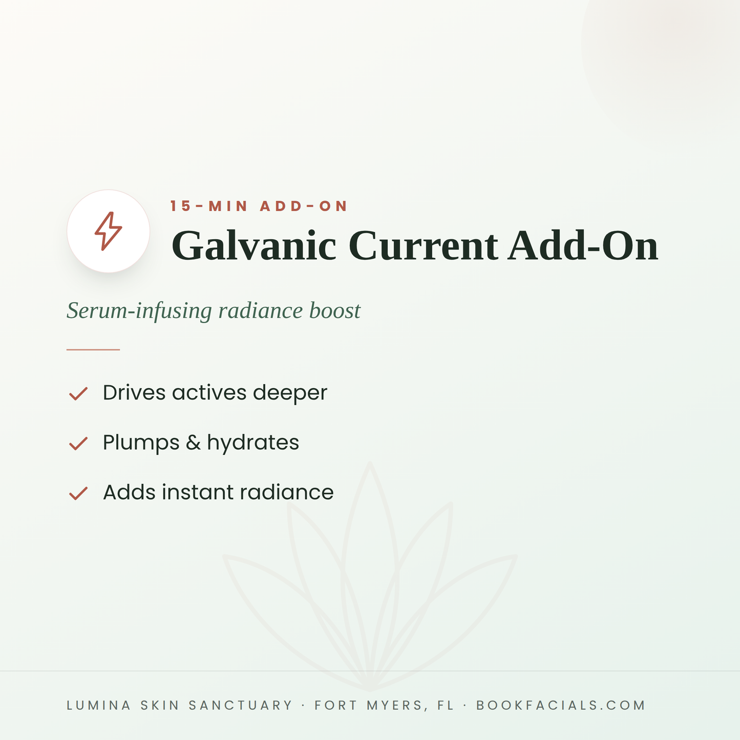Galvanic Current Add-On infographic — Lumina Skin Sanctuary, Fort Myers, FL