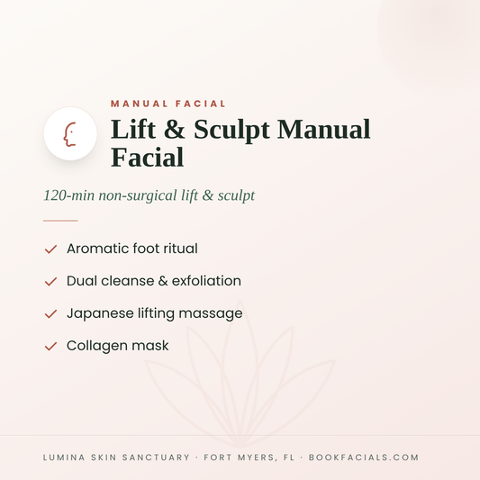 Lift & Sculpt Manual Facial infographic — Lumina Skin Sanctuary, Fort Myers, FL