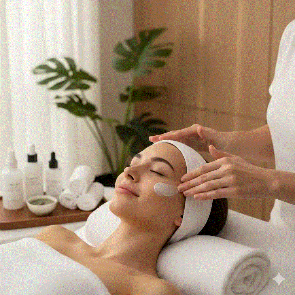 Lumina Skin Sanctuary facial treatment with personalized skin consultation, designed for all skin types, showcasing a relaxing skincare session.