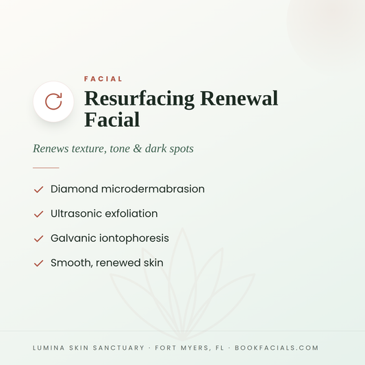 Resurfacing Renewal Facial infographic — Lumina Skin Sanctuary, Fort Myers, FL