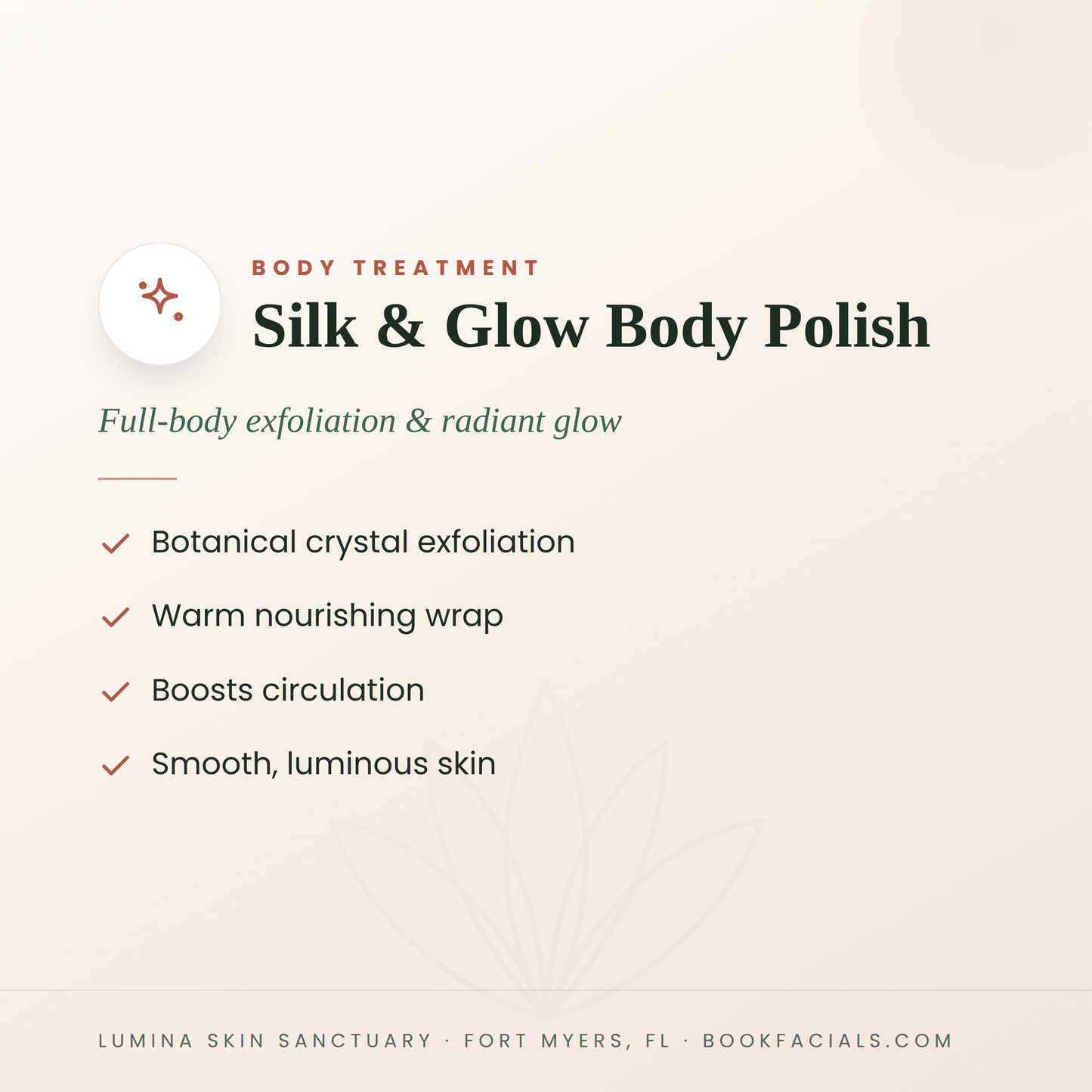 Silk & Glow Body Polish infographic — Lumina Skin Sanctuary, Fort Myers, FL
